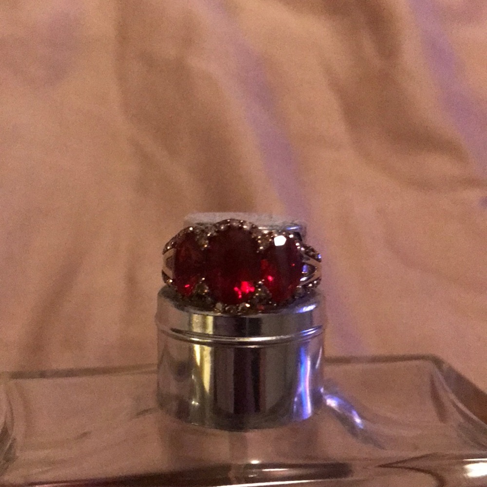 Red opal/champagne diamond 14k gold 1.50cttw ring